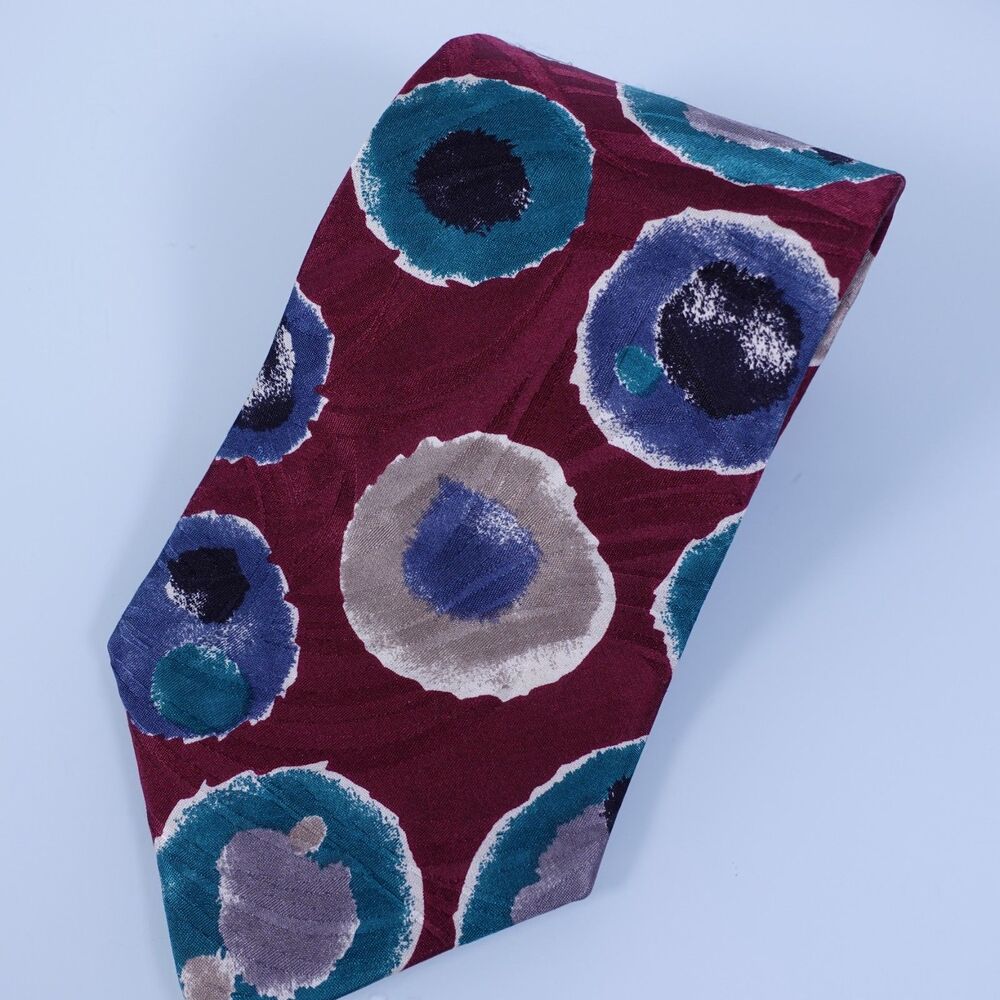 Vintage Designer 100% Italian Silk Mens Necktie Tie Multicolor Red Blue Green